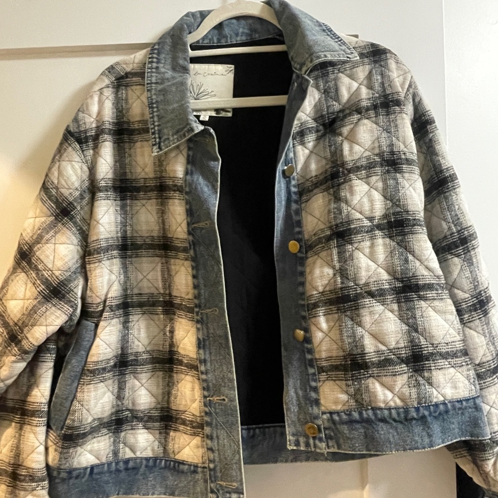 Plaid Denim Jacket with Quilted Design